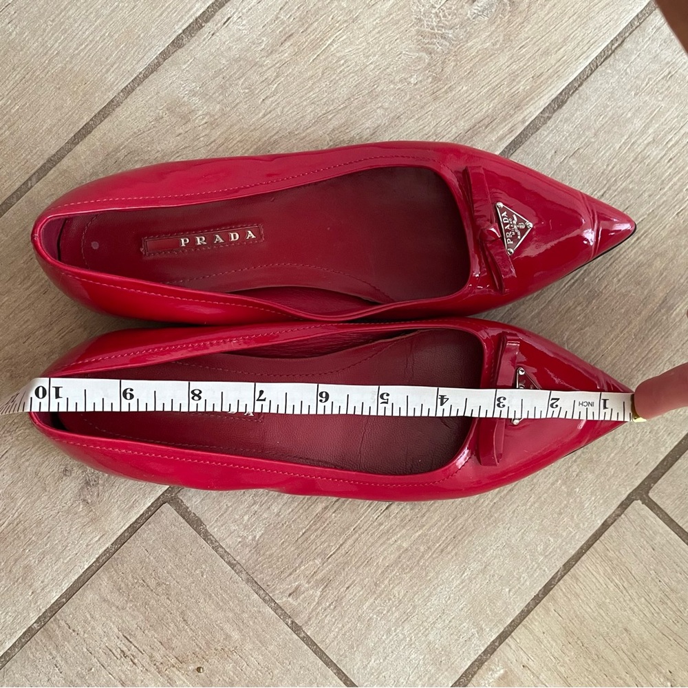 Prada Red Patent Leather Pointed Toe Flats 36.5 - Picture 9 of 10